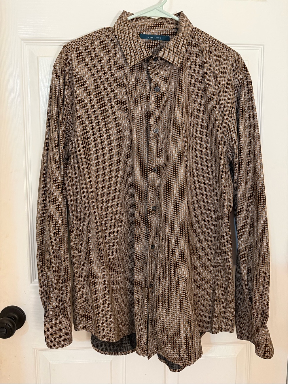 Perry Ellis Brown Geometric Long-Sleeve Dress Shirt